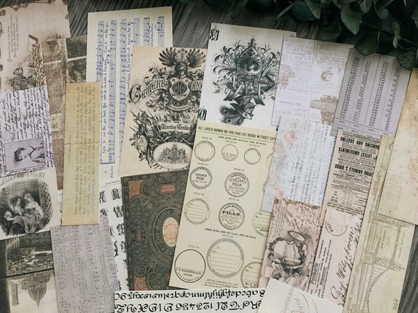 Vintage Junk Journal Ephemera Paper Pack, Textured Old Newspaper Poster Pages for TN Planners & Scrapbooking DIY Crafts