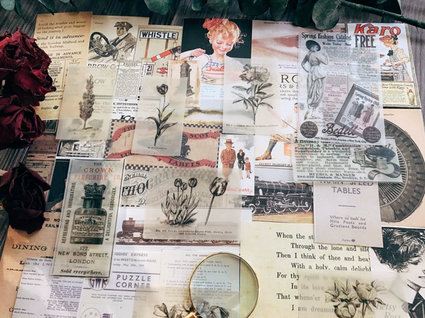 Vintage Junk Journal Ephemera Paper Pack, Textured Old Newspaper Poster Pages for TN Planners & Scrapbooking DIY Crafts