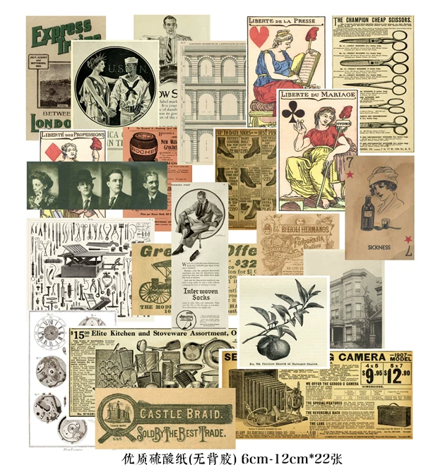 Vintage Junk Journal Ephemera Paper Pack, Textured Old Newspaper Poster Pages for TN Planners & Scrapbooking DIY Crafts