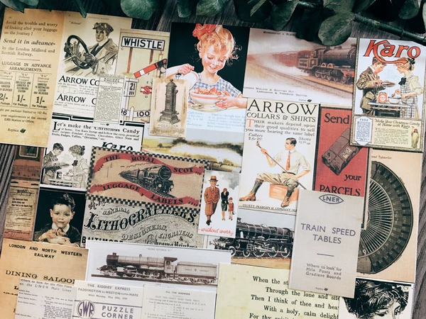 Vintage Junk Journal Ephemera Paper Pack, Textured Old Newspaper Poster Pages for TN Planners & Scrapbooking DIY Crafts