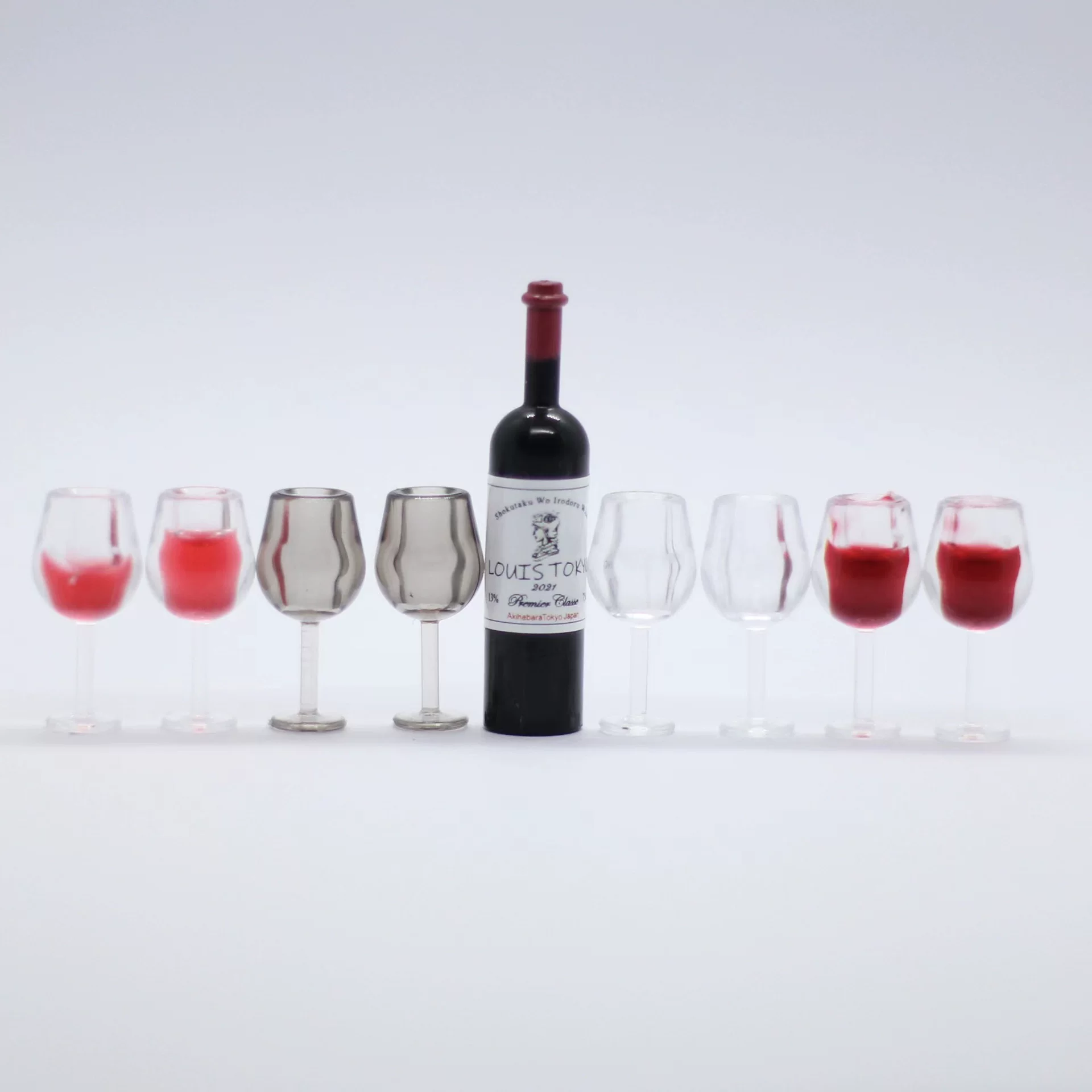 1:12 Dollhouse Miniature Wine Bottle and Goblet Glasses Set, Realistic Mini Bar Accessories for Dollhouse Kitchen Dining Scene Decor