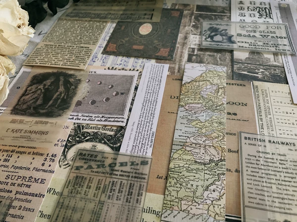 Vintage Junk Journal Ephemera Paper Pack, Textured Old Newspaper Poster Pages for TN Planners & Scrapbooking DIY Crafts
