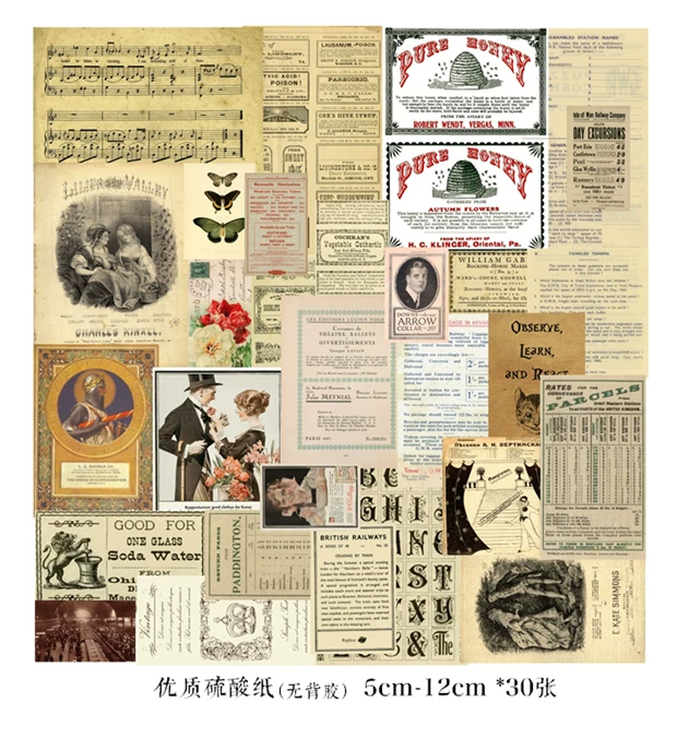 Vintage Junk Journal Ephemera Paper Pack, Textured Old Newspaper Poster Pages for TN Planners & Scrapbooking DIY Crafts