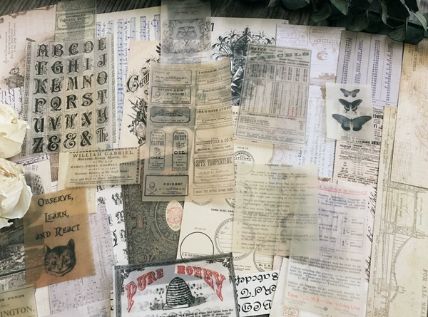 Vintage Junk Journal Ephemera Paper Pack, Textured Old Newspaper Poster Pages for TN Planners & Scrapbooking DIY Crafts