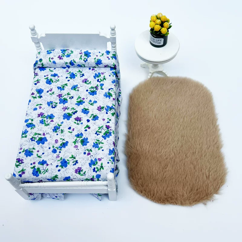 1:12 Miniature Dollhouse Plush Rug Soft Faux Fur Carpet Floor Mat for 1/6 BJD Doll Room Decor