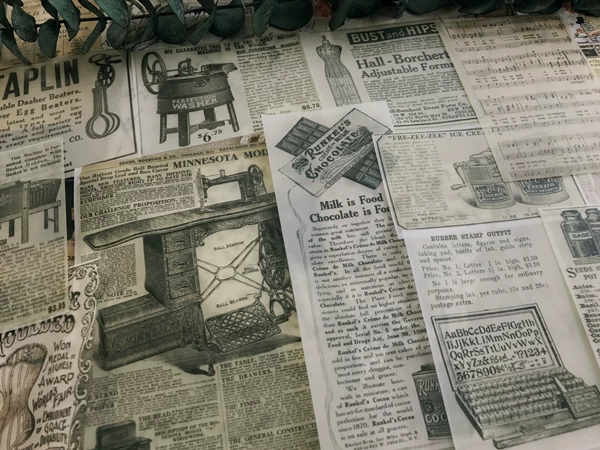 Vintage Junk Journal Ephemera Paper Pack, Textured Old Newspaper Poster Pages for TN Planners & Scrapbooking DIY Crafts