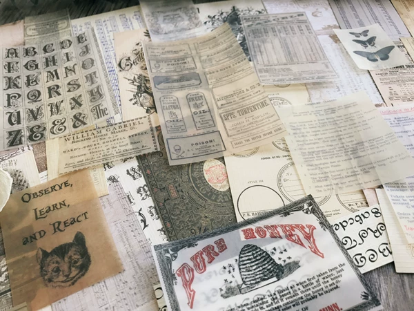 Vintage Junk Journal Ephemera Paper Pack, Textured Old Newspaper Poster Pages for TN Planners & Scrapbooking DIY Crafts