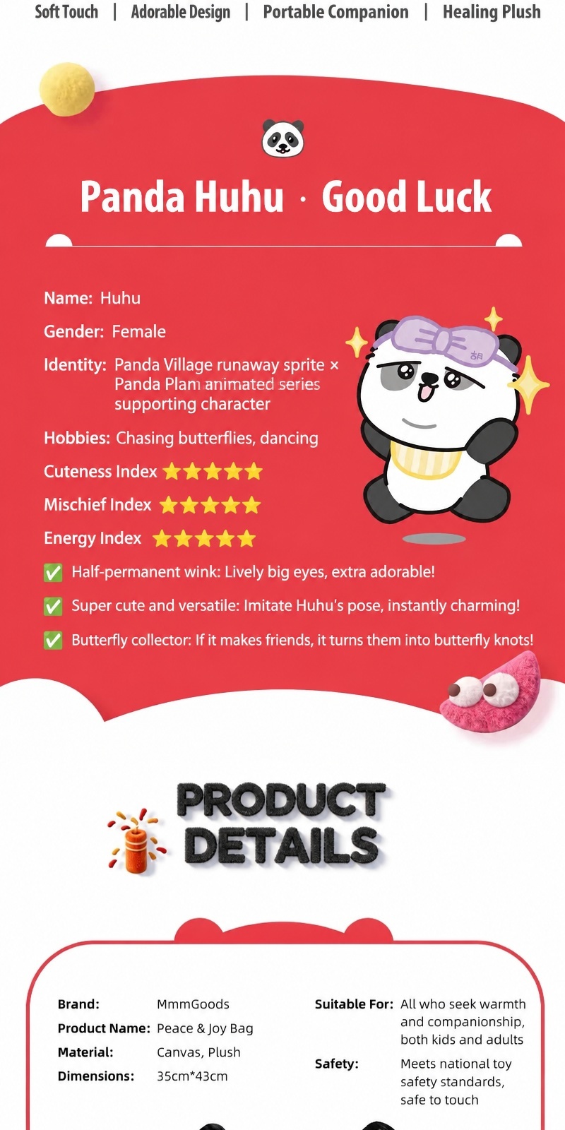 Panda Project - Panda Huhu Lucky Lion Plush Tote Bag (35cm x 43cm)