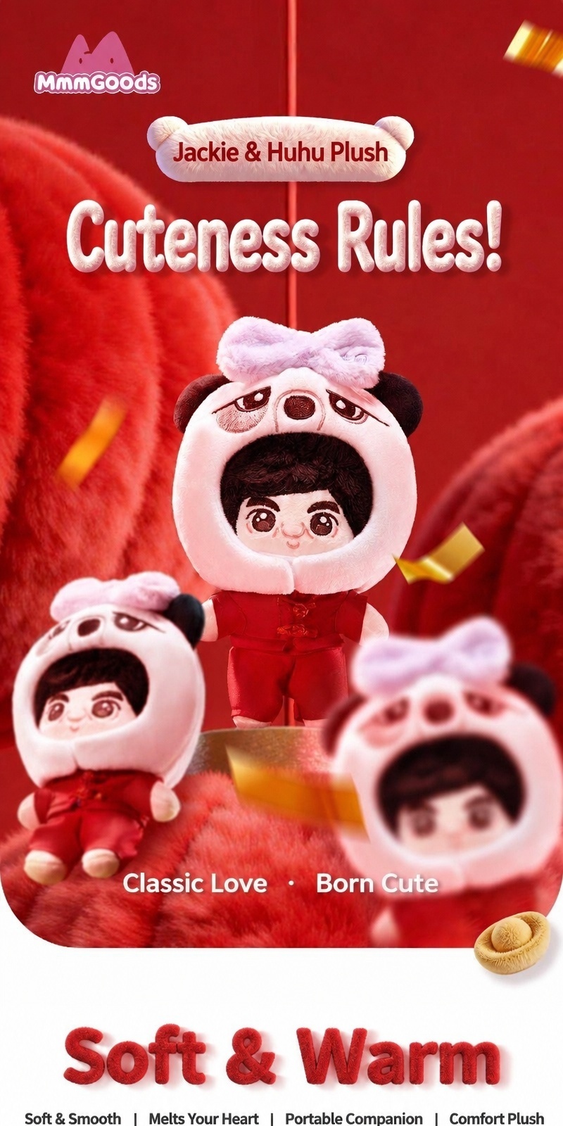 Panda Project Official Jackie Chan & Huhu 13cm Cotton Plush Doll