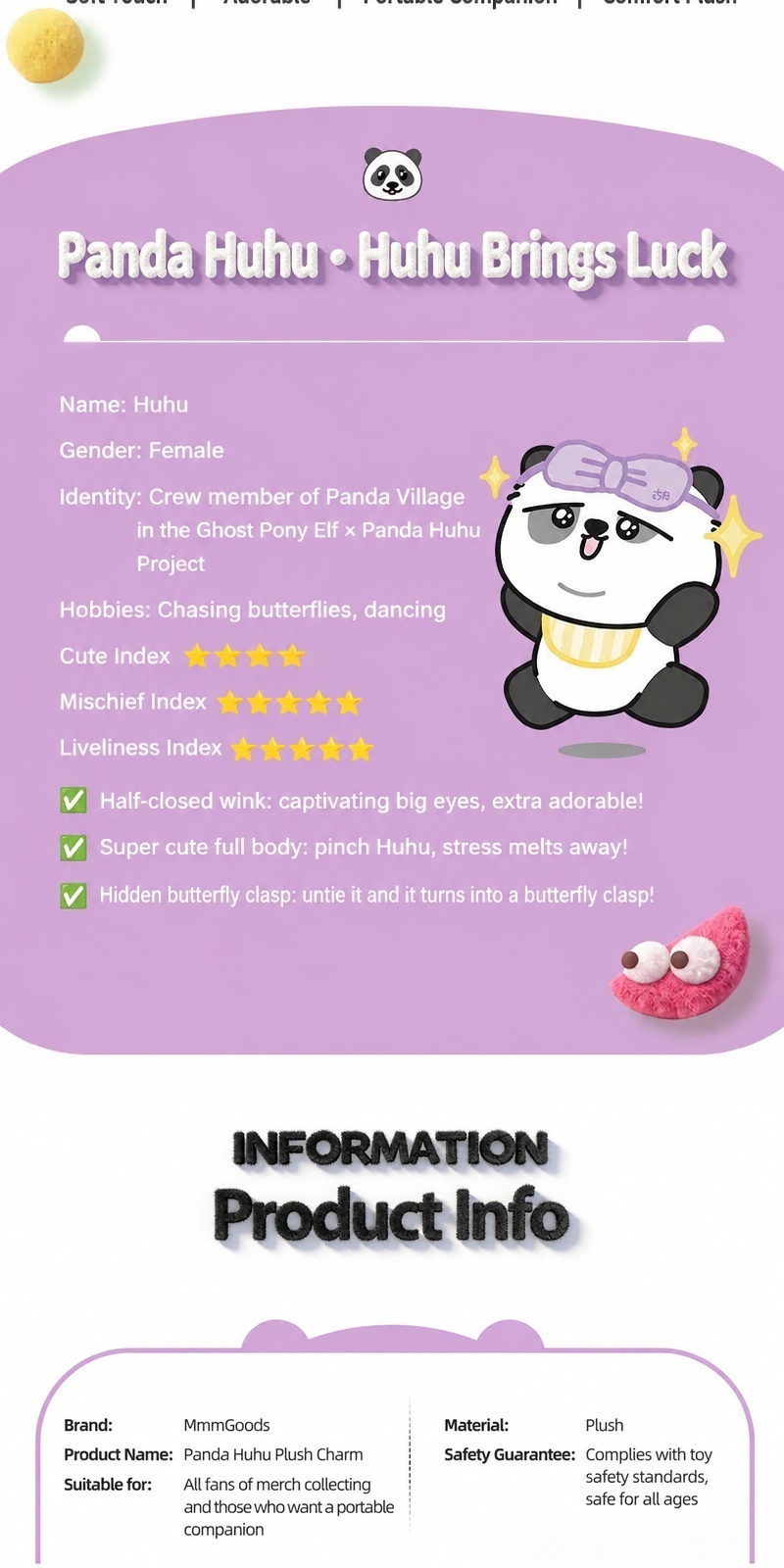 Panda Project - Panda Huhu Plush Pendant 11cm