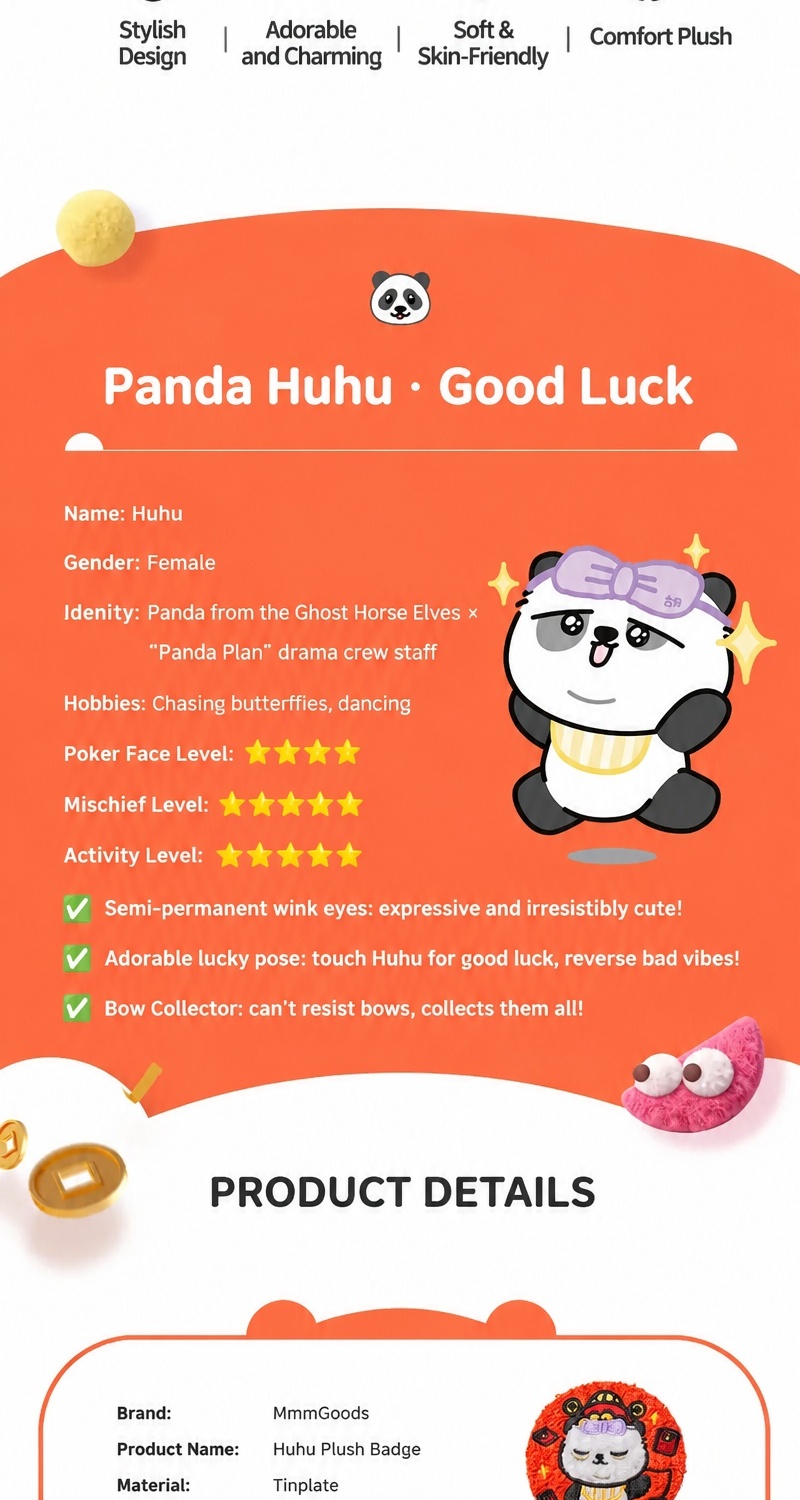 Panda Pproject - Panda Huhu Plush Badge 5.8cm