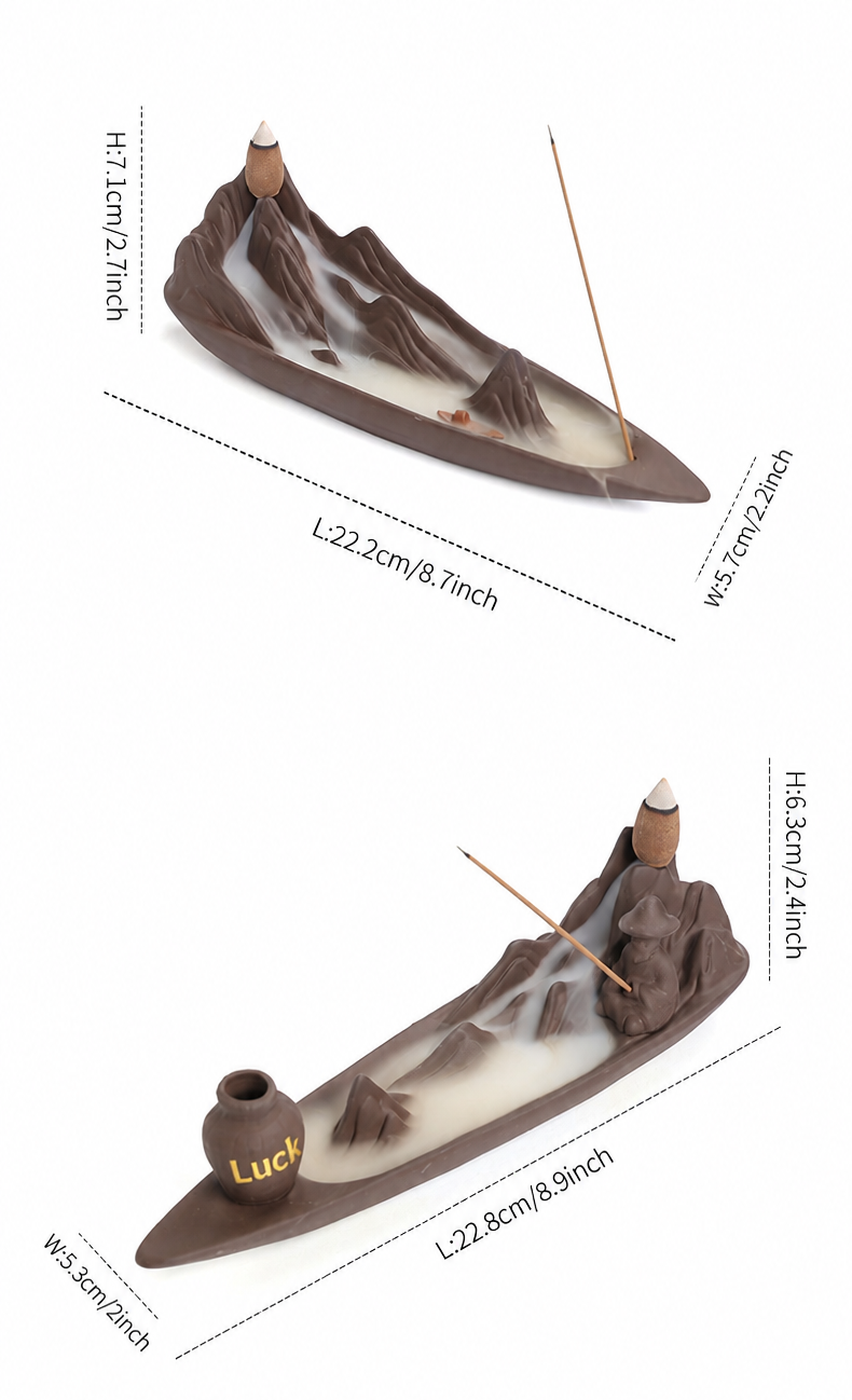 Jingchen Zen Mountain Boat Backflow Incense Burner – Handcrafted Purple Clay Waterfall Smoke & Stick Holder