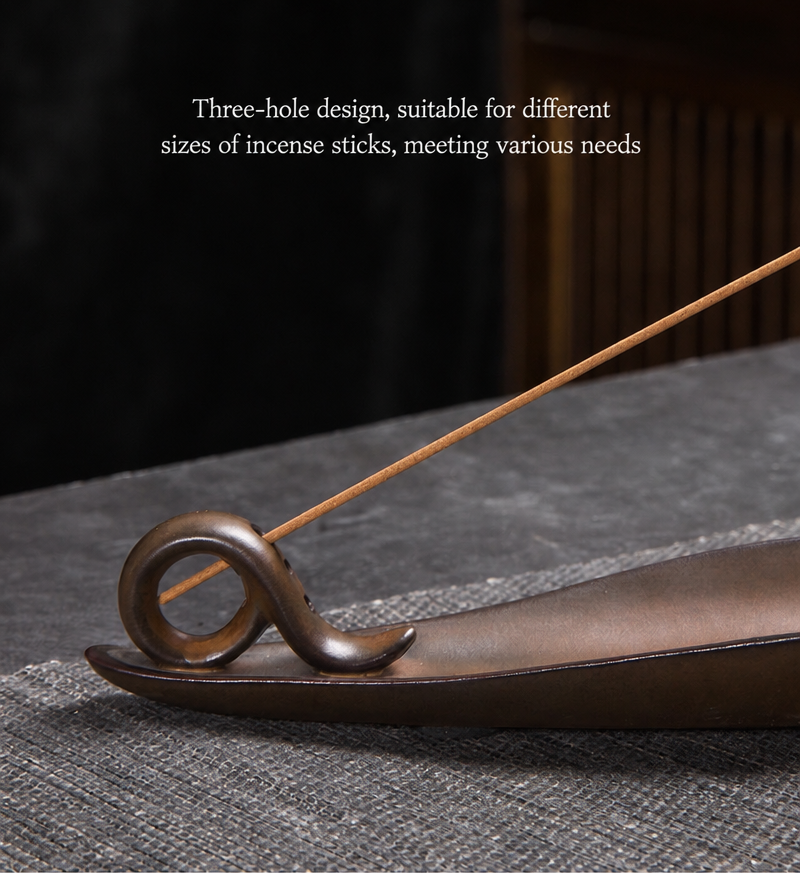 Minimalist Ceramic Incense Stick Holder - Zen Boat & Mountain Ash Catcher Tray