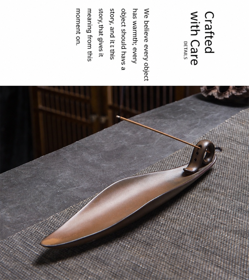 Minimalist Ceramic Incense Stick Holder - Zen Boat & Mountain Ash Catcher Tray
