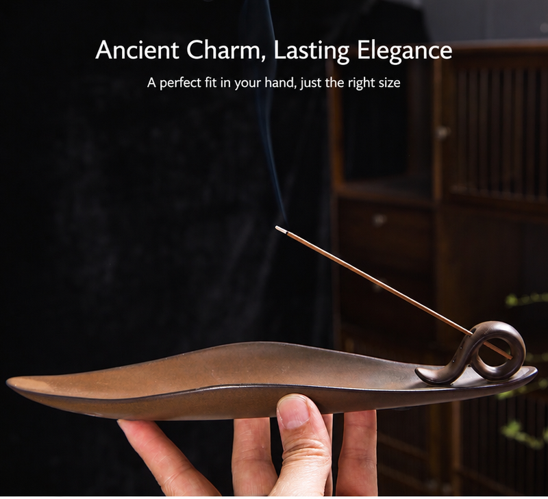 Minimalist Ceramic Incense Stick Holder - Zen Boat & Mountain Ash Catcher Tray