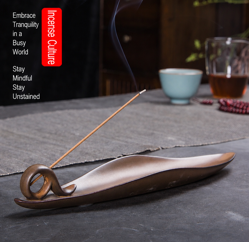 Minimalist Ceramic Incense Stick Holder - Zen Boat & Mountain Ash Catcher Tray
