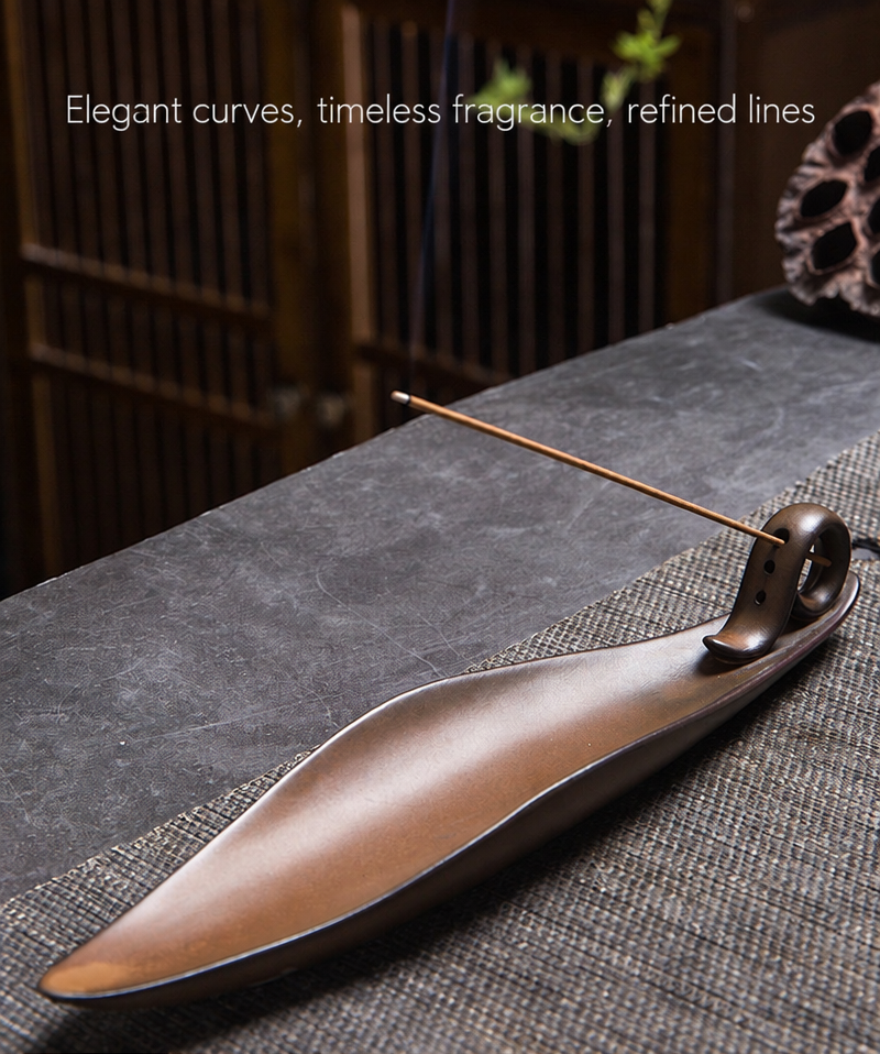Minimalist Ceramic Incense Stick Holder - Zen Boat & Mountain Ash Catcher Tray