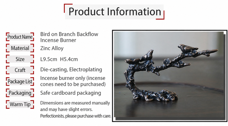 Zen Birds on Plum Blossom Branch Backflow Incense Burner with Leaf Dish