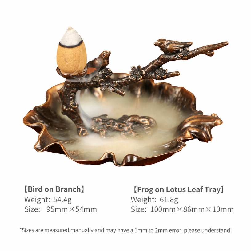 Zen Birds on Plum Blossom Branch Backflow Incense Burner with Leaf Dish
