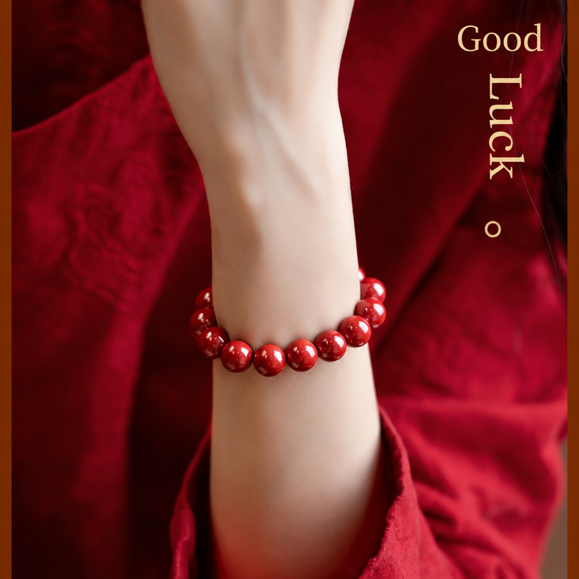 Natural Red Cinnabar Beaded Bracelet - Auspicious Protection & Good Fortune Meditation Jewelry