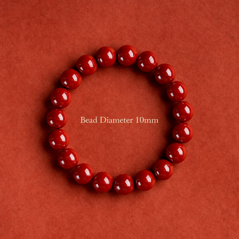 Natural Red Cinnabar Beaded Bracelet - Auspicious Protection & Good Fortune Meditation Jewelry