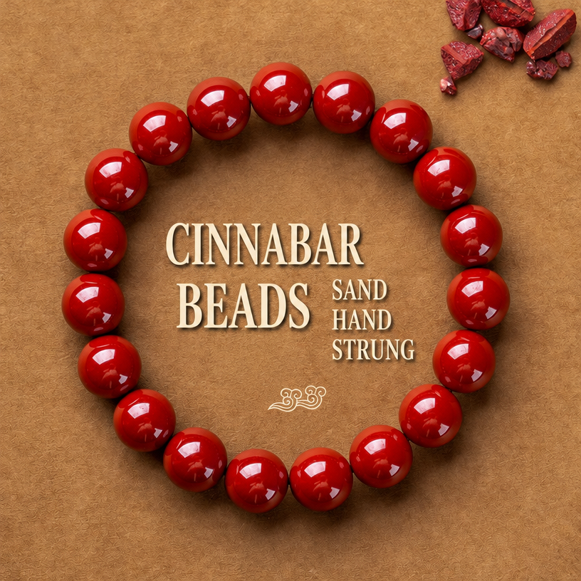 Natural Red Cinnabar Beaded Bracelet - Auspicious Protection & Good Fortune Meditation Jewelry