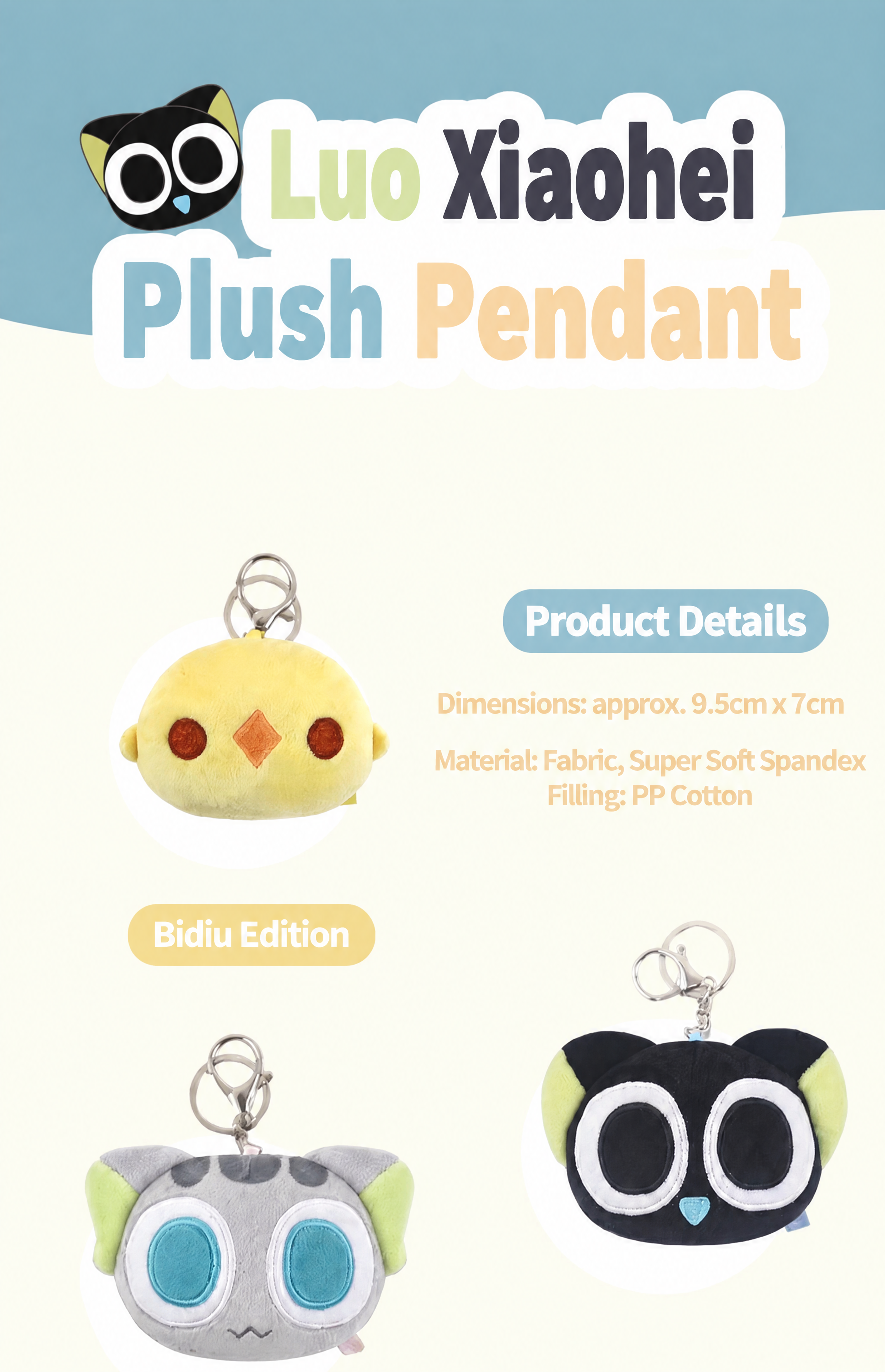 Luo Xiaohei - The Legend of Hei Big Head Plush Keychain Charm