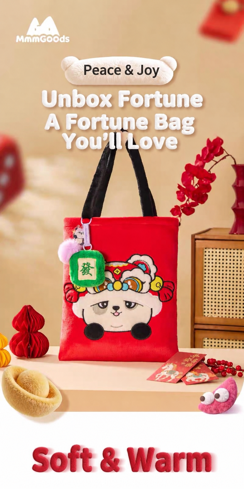 Panda Project - Panda Huhu Lucky Lion Plush Tote Bag (35cm x 43cm)