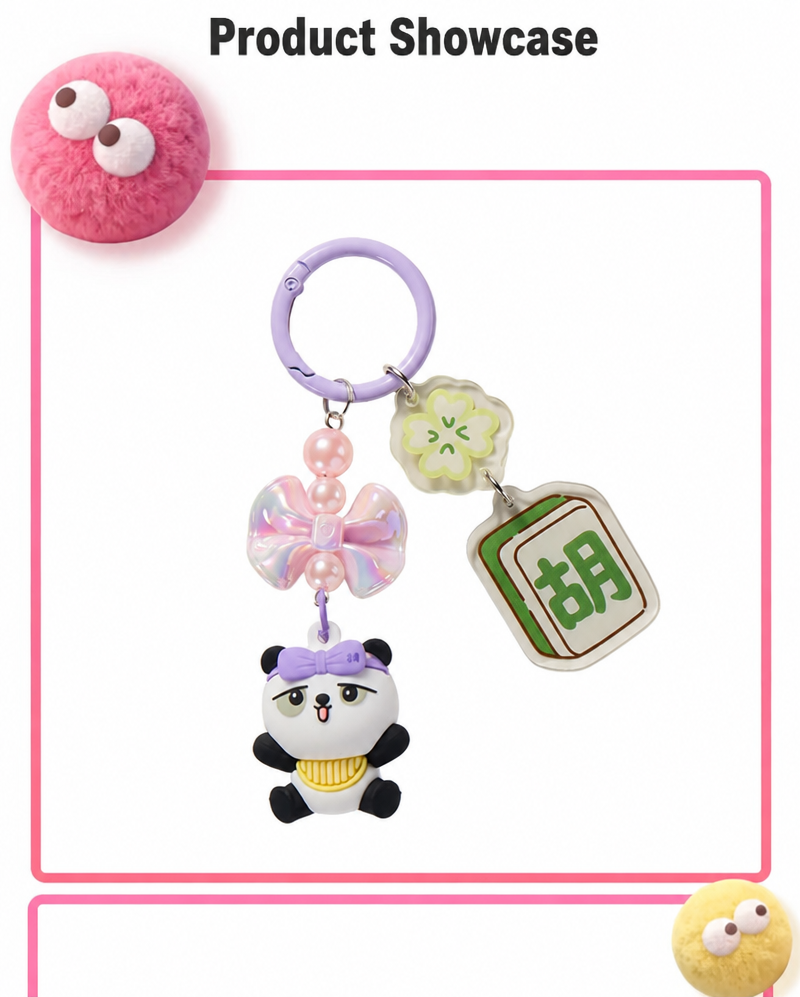 Cute Panda Huhu Plush Bag Charm & Lucky Mahjong Keychain Pendant for Handbags Backpacks