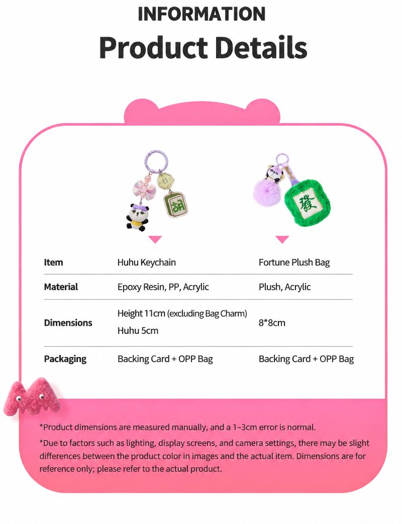 Cute Panda Huhu Plush Bag Charm & Lucky Mahjong Keychain Pendant for Handbags Backpacks