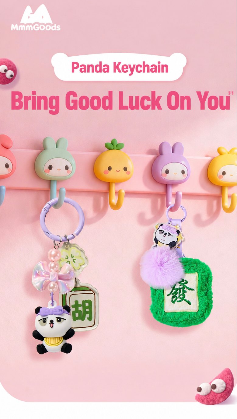 Cute Panda Huhu Plush Bag Charm & Lucky Mahjong Keychain Pendant for Handbags Backpacks