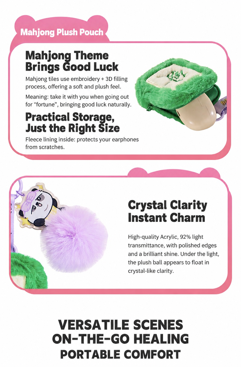 Cute Panda Huhu Plush Bag Charm & Lucky Mahjong Keychain Pendant for Handbags Backpacks