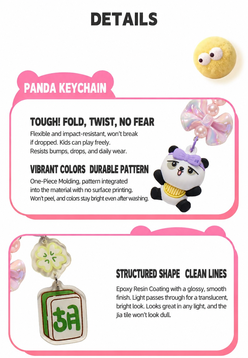 Cute Panda Huhu Plush Bag Charm & Lucky Mahjong Keychain Pendant for Handbags Backpacks